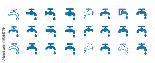 Collection of water faucet icons: varied designs and styles