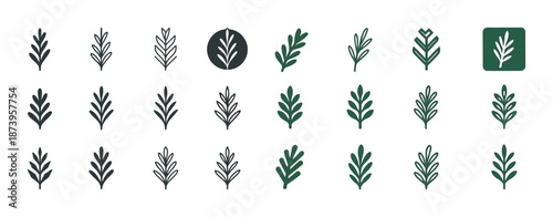 Collection of leaf icon designs in various styles and colors