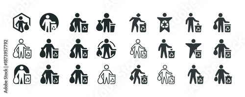 Collection of recycling and waste disposal icons