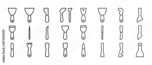 Set of 20 minimalist black line construction and repair tool icons