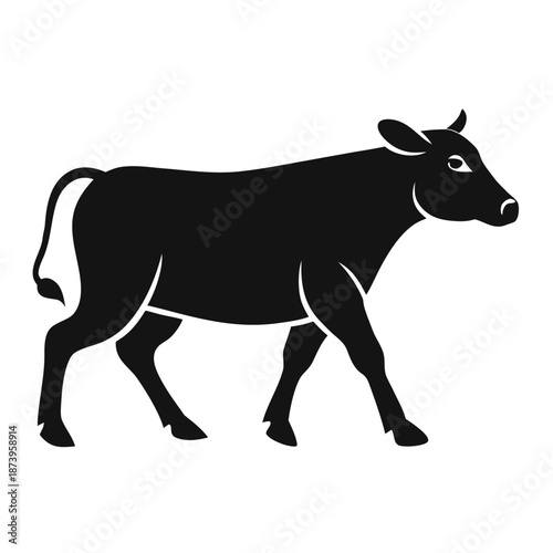 Traditional Farm Ox Silhouette with Curved Horns