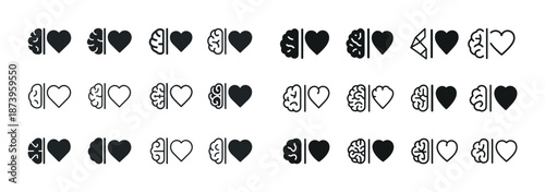 Pattern of brain and heart icons illustrating emotion and logic balance