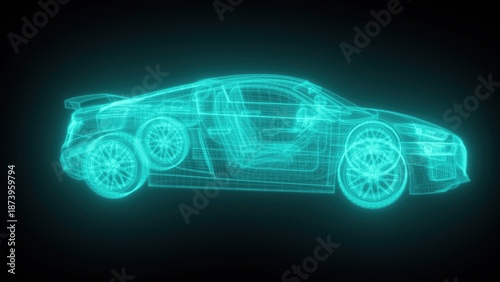 Wireframe glowing car. Computer generated 3d render