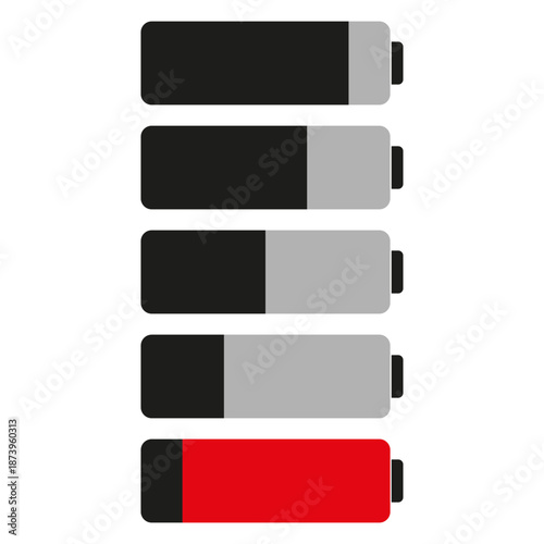 Vertical battery levels. Power energy Vector. Phone status symbols. Sophisticated clean white background illustrations.