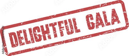 Elegant red stamp with Delightful Gala text for sophisticated social events and gatherings