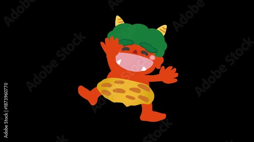 節分用笑って手を振る可愛い赤鬼のアニメーション動画素材