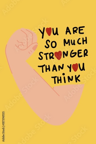 You are stronger than you think. Lettering vintage typographic poster. Motivational and inspirational vector illustration, man silhouette and quote. fitness club and bodybuilding advertising template.