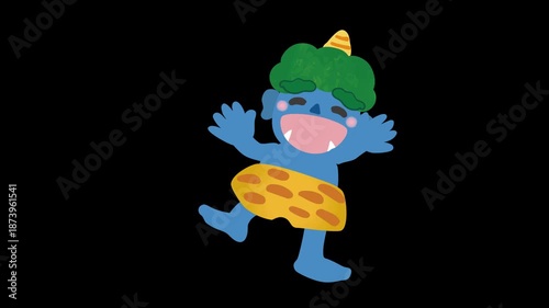 節分用笑って手を振る可愛い青鬼のアニメーション動画素材