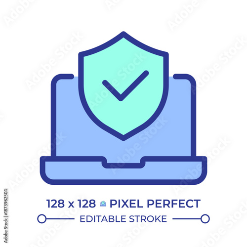 Online safety pixel perfect line color icon. System security, protected computer. It services, antivirus software. Isolated vector illustration. Flat colorful symbol design. Editable stroke