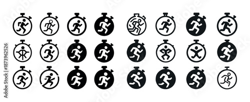 Collection of stopwatch runner icons in various styles and designs