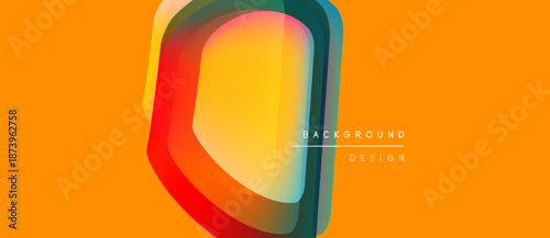 Abstract geometric design. Vibrant colors blend, creating dynamic visual impact. Orange dominates background, complementing central shape.