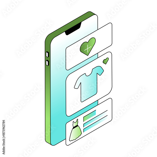 An isometric style illustration showing a shopping wishlist