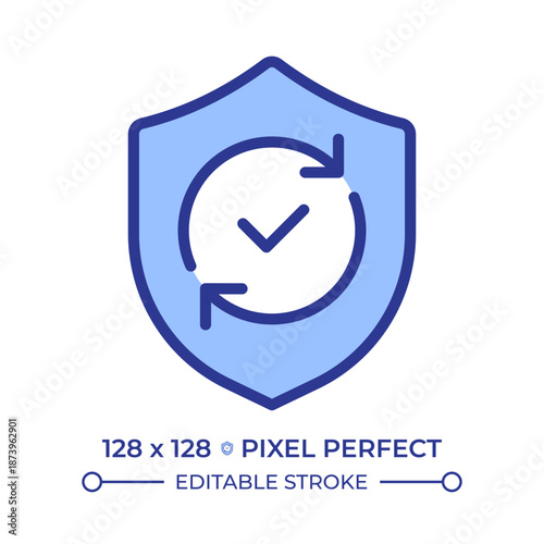 Security updates pixel perfect line color icon. Continuous verification. Antivirus software update. Network firewall. Isolated vector illustration. Flat colorful symbol design. Editable stroke