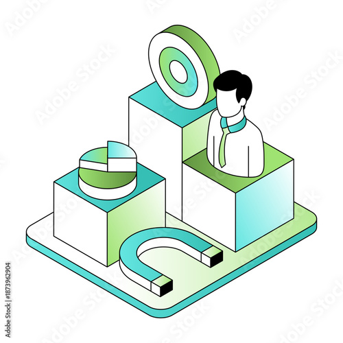 An isometric style illustration showing customer acquisition
