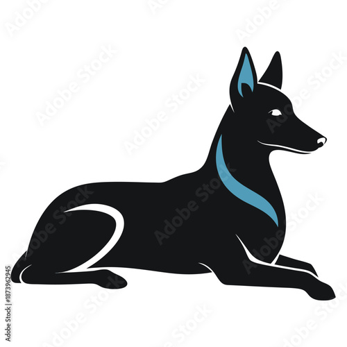 Elegant black dog resting with highlighted chest detail clipart