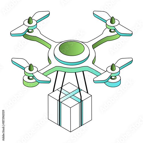 Isometric style illustration showing a drone delivery