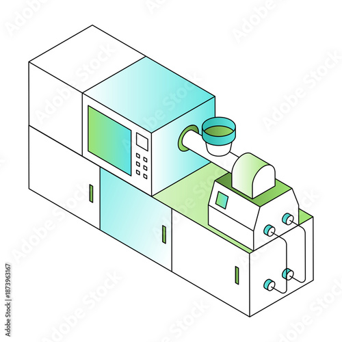 Isometric style illustration showing moulding machine