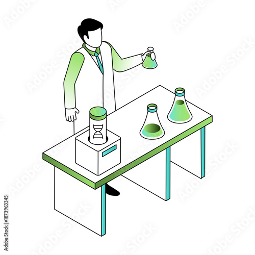 illustration depicting a chemist in isometric style