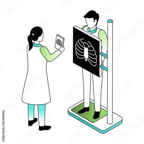 illustration depicting an xray machine in isometric style