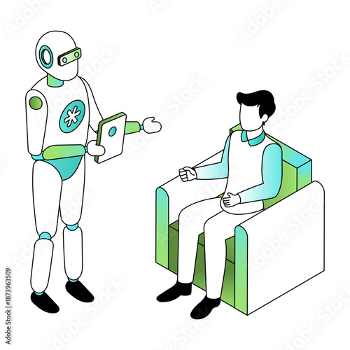 illustration depicting a robot doctor in isometric style