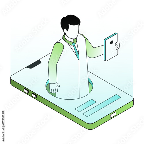 An isometric style illustration showing a virtual consultation