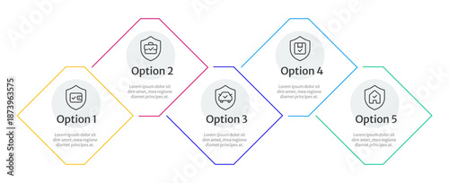 Business security infographic 5 steps. Supply chain, customer service. Professional assets, payment protection. Editable two color line icons diagram flow. Merriweather Sans font used