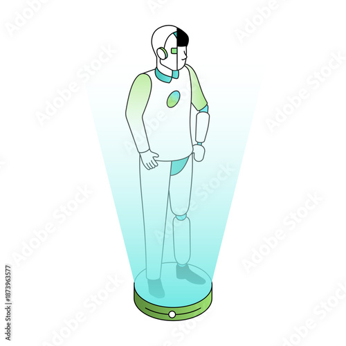 An isometric style illustration showing a humanoid robot