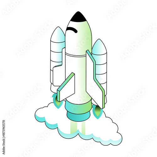 An isometric style illustration showing a rocket launch