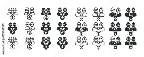 Diverse aging process icons depicting generational change and adulthood