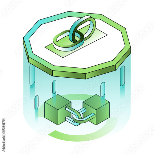 An isometric style illustration showing a blockchain