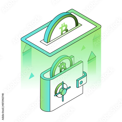 An isometric style illustration showing a cryptocurrency wallet