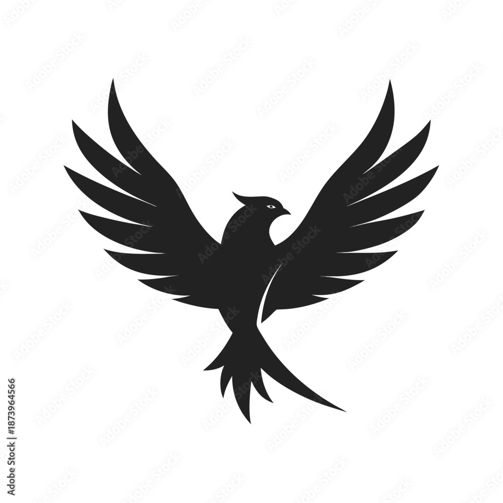 Fototapeta premium Powerful Black Bird with Expanded Wings Display