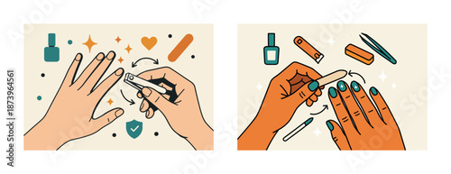 Manicure techniques: nail clipping and filing for hand care