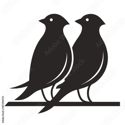 Paired Lovebirds Sitting Close on Subtle Line Base