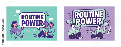 Routine power: young adults engaged in motivational conversation with megaphone
