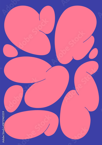 Abstract liquid shapes, modern card design. Trendy poster background with flowing amoeba blobs, amorphous organic forms, playful dynamic wall art, pattern, random texture. Flat vector illustration