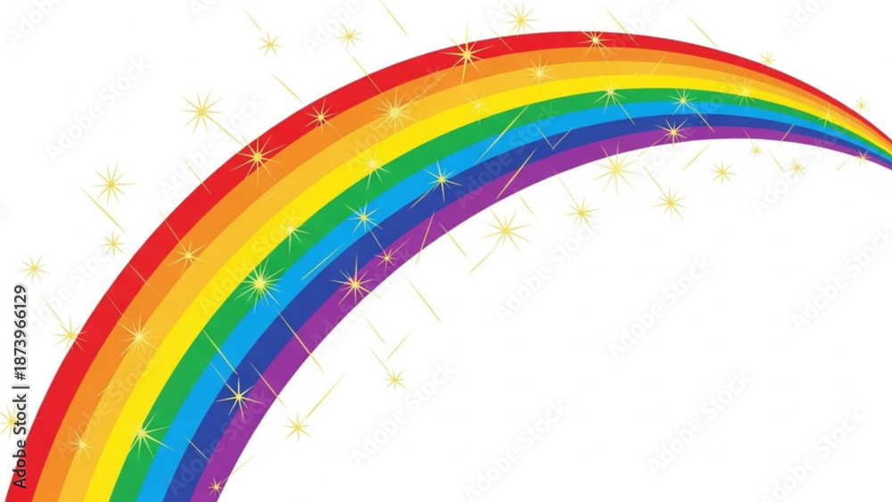 Obraz premium Vibrant rainbow arc with sparkling stars on white background for design and decoration purposes with colorful and sparkle and graphic and illustration