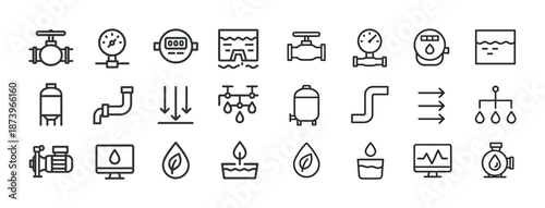 Icons of water supply system elements including pipes and gauges