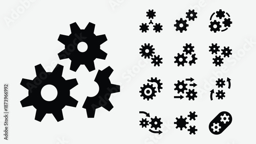 Mechanisms and machine parts icons set
