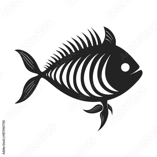 A simple black and white illustration of a fish skeleton