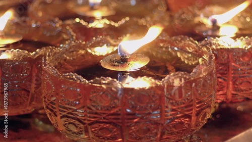 selective focus of Candles for worship lit in a buddhist temple at Jakarta's Chinatown area