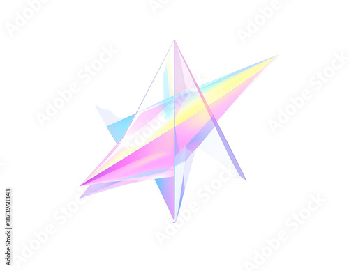 Abstract star shape with geometric facets, iridescent colors