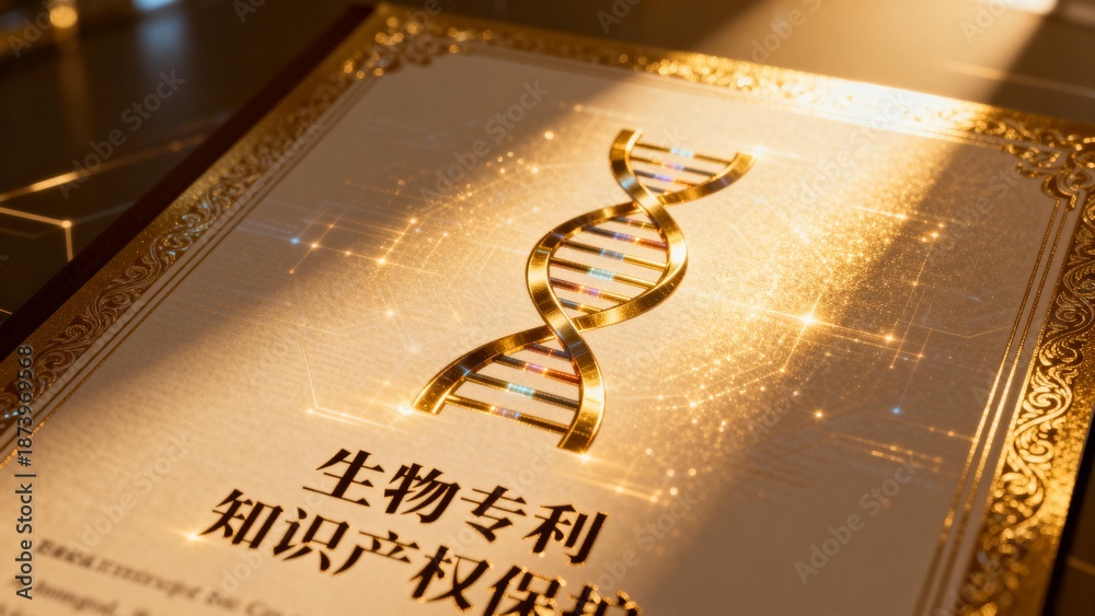 Obraz premium Golden DNA patent certificate