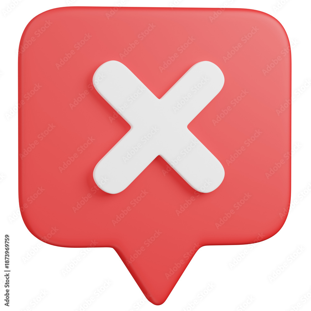 Fototapeta premium 3D render Red X Mark Notification chat box Icon