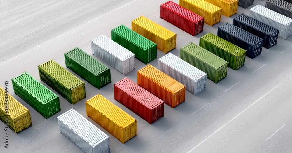 Fototapeta premium Aerial View of Colorful Shipping Containers Arranged for Efficient Distribution Network