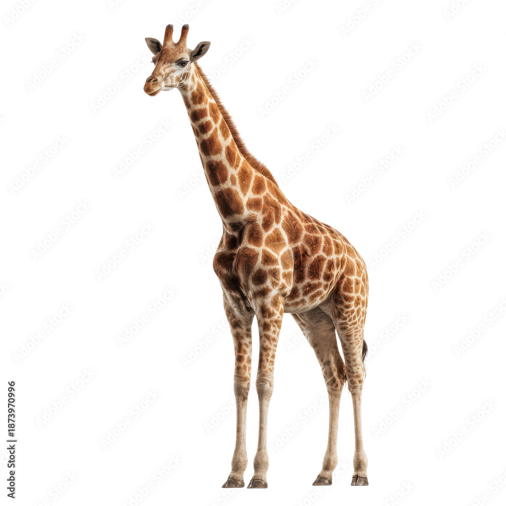 Fototapeta premium A giraffe standing against a black background