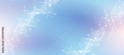 Abstract tech network connection dots. Digital background and big data technology. Blue background with plexus lines effect. Geometric background with abstract mesh.
