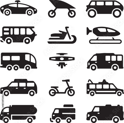 various transportation vehicles icons