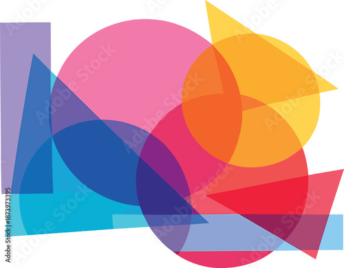 Abstract geometric digital art with layered translucent shapes