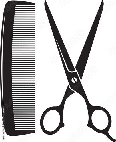 Black scissors and comb hair barber salon